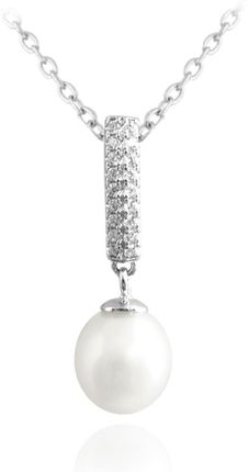 MINET Naszyjnik srebrny naturalne białe perły z cyrkoniami