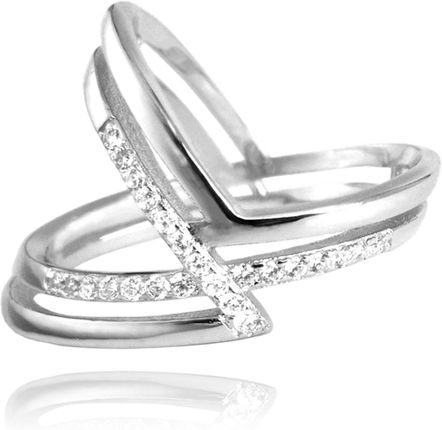 MINET Asymetryczny pierścien srebrny z białymi cyrkoniami wielkość 12