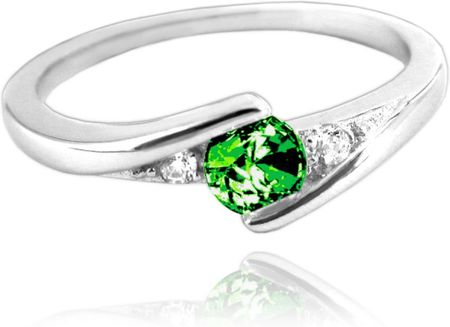 MINET Pierścien srebrny elegancki z zieloną cyrkonią wielkość 7 cyrkoniami wielkość 45