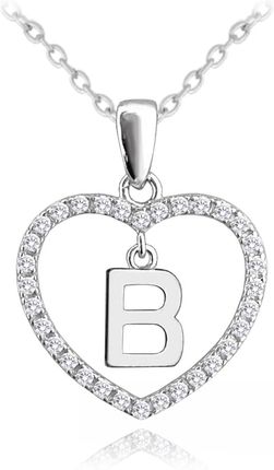 MINET Srebrny naszyjnik litera w sercu „B” z cyrkoniami