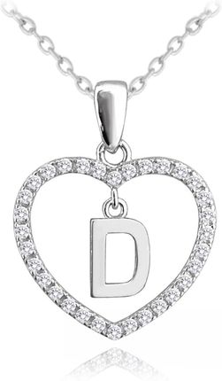 MINET Srebrny naszyjnik litera w sercu „D” z cyrkoniami