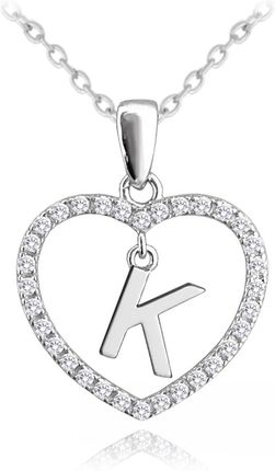 MINET Srebrny naszyjnik litera w sercu „K” z cyrkoniami
