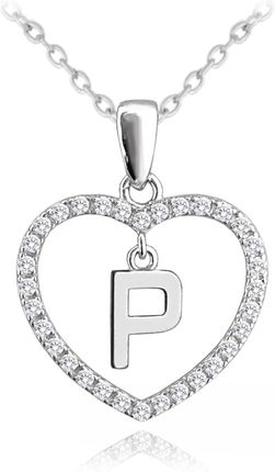 MINET Srebrny naszyjnik litera w sercu „P” z cyrkoniami
