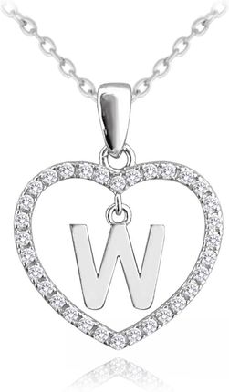 MINET Srebrny naszyjnik litera w sercu „W” z cyrkoniami
