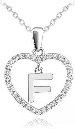 MINET Srebrny naszyjnik litera w sercu „F” z cyrkoniami