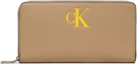 Calvin Klein Jeans Duży Portfel Damski Sleek Zip Around Sold K60K610346 Beżowy