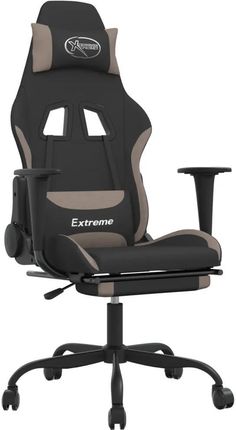 vidaXL Obrotowy fotel gamingowy z podnóżkiem, czarny i taupe, tkanina (3143724)