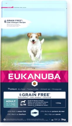Eukanuba Grain Free Ryba Oceaniczna dla dorosłych psów małych i średnich ras 2x12kg