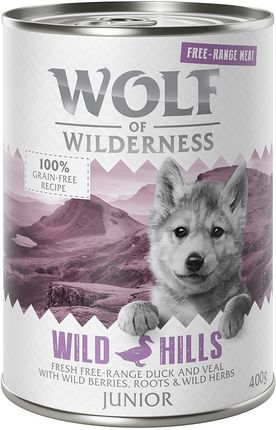 Wolf Of Wilderness Junior Mięso Ze Zrównoważonej Hodowli Wild Hills Kaczka I Cielęcina 6x400g