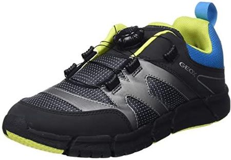 Geox J FLEXYPER Boy D Sneaker, Black/LT Blue, 37 EU