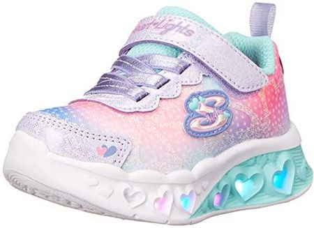 Skechers Girl's Flutter Heart Lights Simply Love Sneaker, Lawendowa siatka syntetyczna, 36 EU