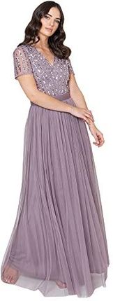 Maya Deluxe Damska sukienka maxi, dekolt w serek, plus size, bal, długie rękawy, elegancka sukienka dla panny młodej, Moody Lilac, 54, RL004-MM