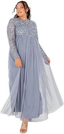 Maya Deluxe Damska taupe Blush krótki rękaw w paski druhna sukienka maxi formalna, Dusty Blue, 16