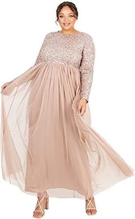 Maya Deluxe Damska sukienka maxi Maya zdobiona długim rękawem dla druhny, taupe rumień, 14, Taupe Blush, 40