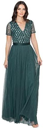 Maya Deluxe Damska sukienka maxi, dekolt w serek, plus size, bal, długie rękawy, elegancka sukienka dla panny młodej, szmaragdowy (Emerald Green), 54