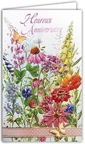 Afie 15-6457 Argus Embossed Illustrated Card With White Envelope 12 X 19.5 Cm Happy Birthday Copper Poppy Flowers Red Orange Pink Metallic Embossing Paper Glossy Country Female - View #2