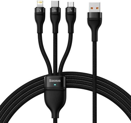Baseus Kabel USB 3w1 Flash II, USB-C  micro USB  Lightning, 66W, 1.2m (czarny) (37282)