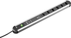 Bachmann 331.055 listwa zasilająca PRIMO z 6 gniazdami wtykowymi ze stykiem ochronnym, 1 włącznikiem i pełną ochroną urządzenia i 1 ładowarką USB, prz