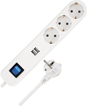 Rev ICE listwa zasilająca z USB, 3 gniazda, gniazdo USB, 2 x USB, ładowarka, 1,4 m, maks. 3680 W, biała (14348100)
