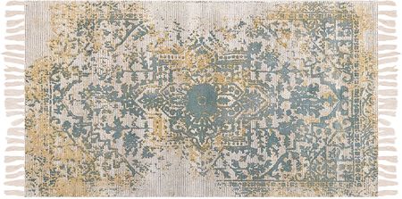 Beliani Dywan Orientalny Do Salonu Prostokątny 80X150 Cm Bawełna Żółto Zielony Boyali 343307