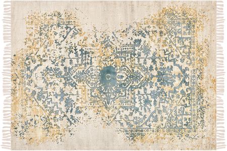 Beliani Dywan Orientalny Do Salonu Prostokątny 140X200 Cm Bawełna Żółto Zielony Boyali 343327