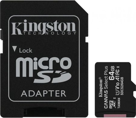 Kingston Karta Pamięci Canvas Select Plus Microsdxc 64Gb + Sd Adapter Sdcs2/64Gb-2P1A - Czarna (SDCS264GB2P1A)