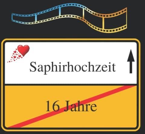 Fotoalbum & Gästebuch 16. Hochzeitstag Saphirhochzeit Ortsschild Saphir