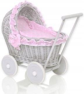 My Sweet Baby Wózek Dla Lalek Wiklinowy Handmade Biało-Różowy