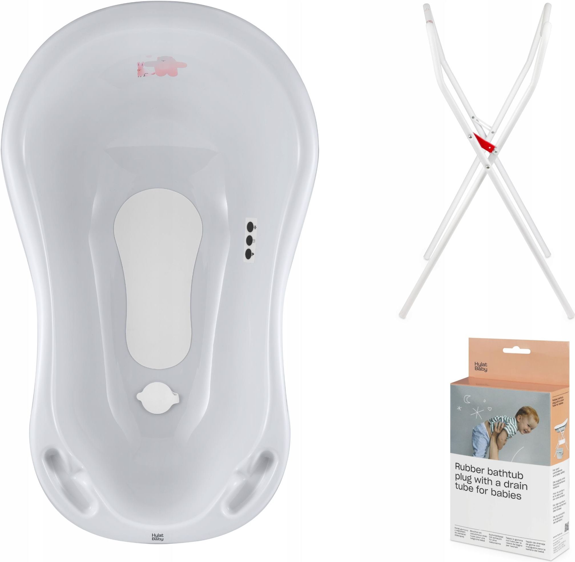 Babybadewanne für Neugeborene und Babys bis 12 Monate, mit Stöpsel und Antirutschmatte, aus BPA-freiem Plastik, Länge: 84cm | Baby