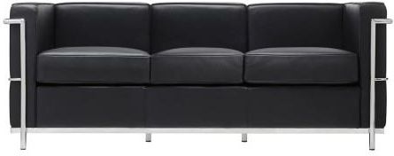 King Home Sofa Trzyosobowa Soft Lc2 Czarna Włoska Skóra Naturalna Metal 7674 (T011A3SBLACK)