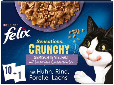 Felix Sensations Crunchy Różnorodność smaków z warzywami 10x85g + chrupiące kawałki 40g
