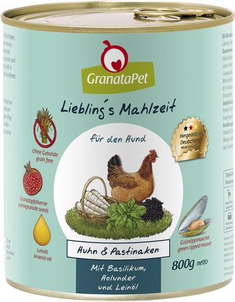 Granatapet Liebling'S Mahlzeit Kurczak Z Pasternakiem Bazylią Czarnym Bzem I Olejem Lnianym 12x800g