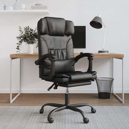 vidaXL Krzesło Biurowe Rozkładany Fotel Biurowy Czarny Sztuczna Skóra (349733)