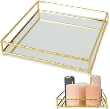 Zdjęcie Taca na świece lustrzana kwadratowa złota metalowa / podstawka pod świeczki 25,5x25,5 cm - Pyskowice