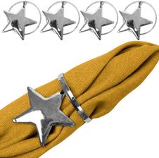 Obrączki pierścienie ringi na serwetki metalowe srebrne gwiazdki 4 szt.