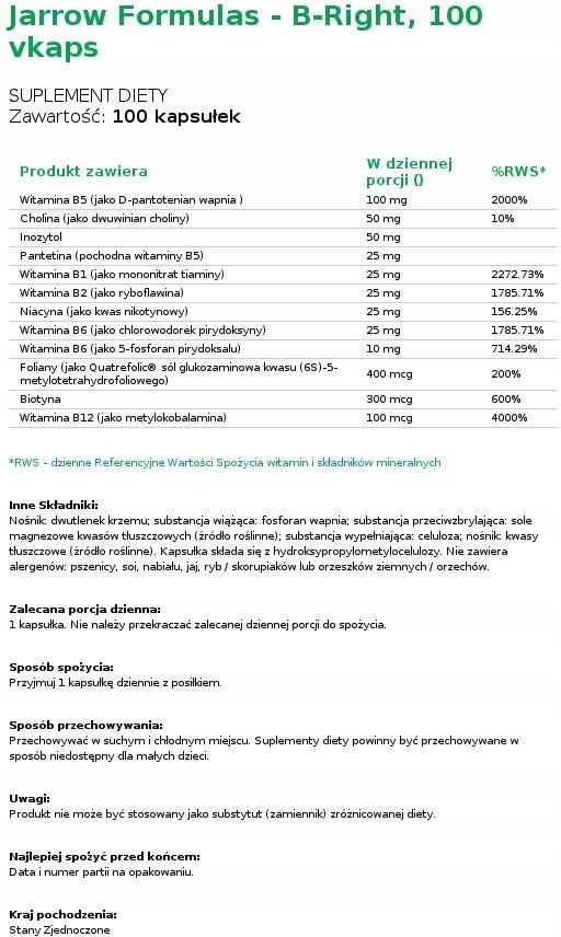 Jarrow Formulas B Right Complex 2x100kaps. Opinie i ceny na Ceneo.pl