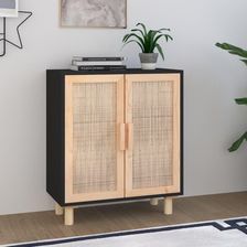 Zdjęcie vidaXL Komoda Czarna 60X30X70 Cm Lita Sosna I Naturalny Rattan 12440891 - Myślenice