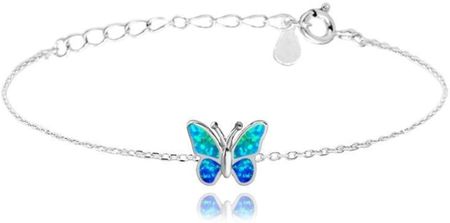 Srebrna bransoletka błyszczący motyl z niebieskim opalem