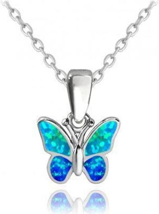 Srebrny naszyjnik błyszczący motyl z niebieskim opalem
