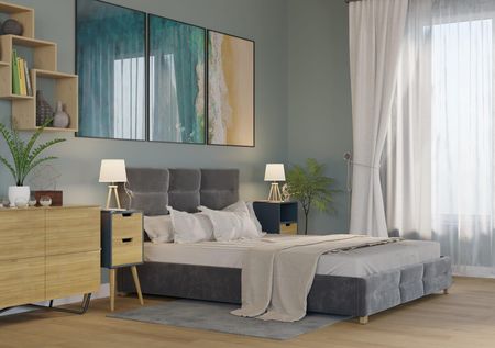 Big Meble Łóżko 180X200 Tapicerowane Bergamo Welur Ciemno Szare 8996