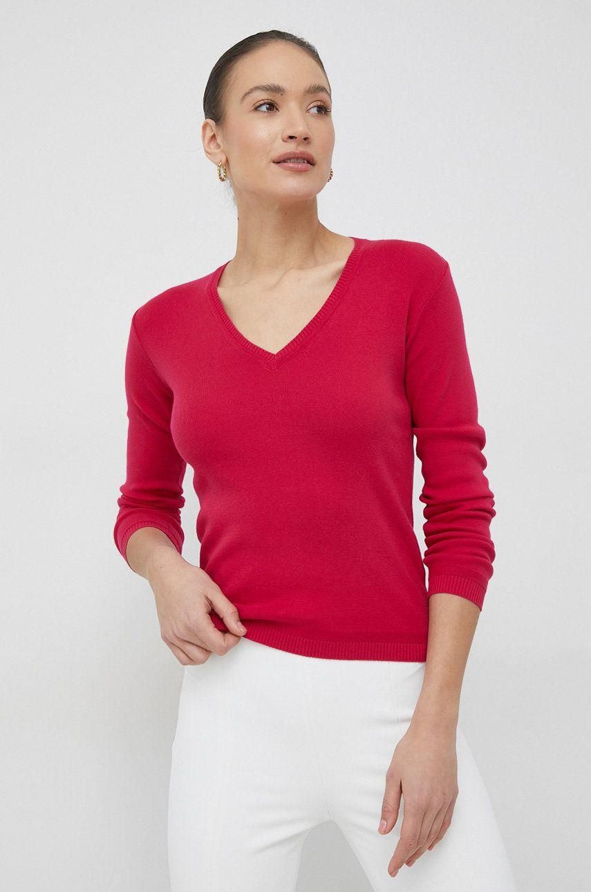 Sweter Color United Colors of Benetton sweter bawełniany damski kolor różowy lekki ...