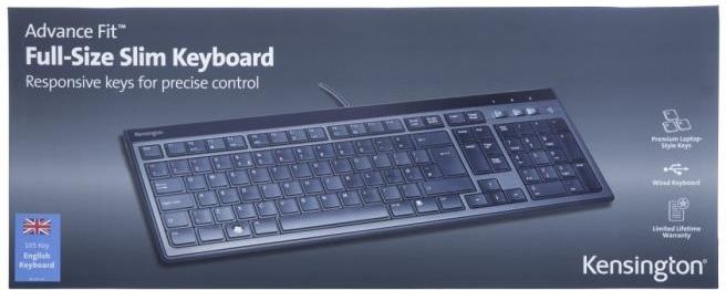 Kensington Tastiera Cablata Advance Fit K72357FR – Ultra Piatta AZERTY Francese – Tasti Silenziosi In Stile Laptop, Tasti Multimediali, Piedini Regolabili, USB