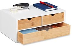 Zdjęcie Relaxdays Organizer Na Biurko 3 Szuflady Na Przybory Biurowe Wys. X Szer. X Gł.: 14 X 33 X 21Cm Bambus I Mdf Biały/Naturalny - Kłodawa