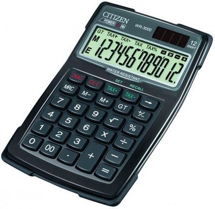 Citizen Kalkulator Czarna Biurkowy Z Obliczaniem Vat 12 Miejsc Wodoodporny Odporny Na Kurz I Piasek (WR3000)