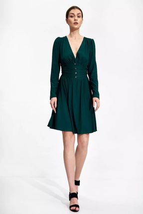 Rozkloszowana sukienka mini z gorsetowym pasem (Zielony, S)