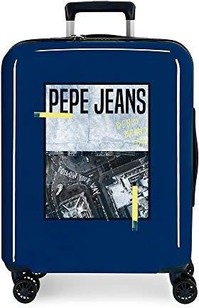 Pepe Jeans Leven Valise Trolley Cabine Bleu 40x55x20 cms Rigide ABS Serrure TSA 38.4L 2,9Kgs 4 roues doubles Bagage à main