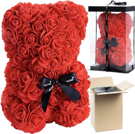 Miś Z Róż Walentynki Prezent Dla Kobiet Rose Bear Z Czerwonych Płatków Róż 25 Cm Z Pudełkiem