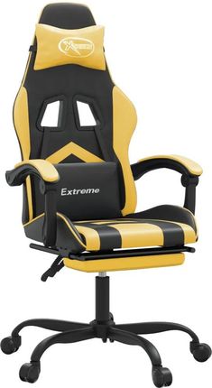 vidaXL Fotel gamingowy z podnóżkiem, czarno-złoty, sztuczna skóra (3143904)