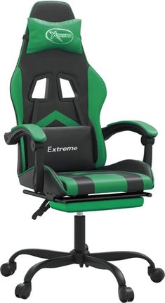vidaXL Fotel gamingowy z podnóżkiem, czarno-zielony, sztuczna skóra (3143905)