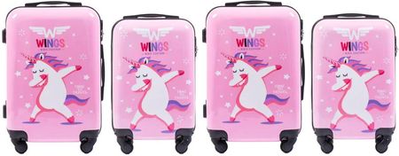 Wings Zestaw walizek dla dzieci z polijarbonu Unicorn 2S+2XS różowe